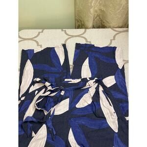 Mister Zimi Marbella print wide-leg pleated tie-waist pants, size 10, pockets